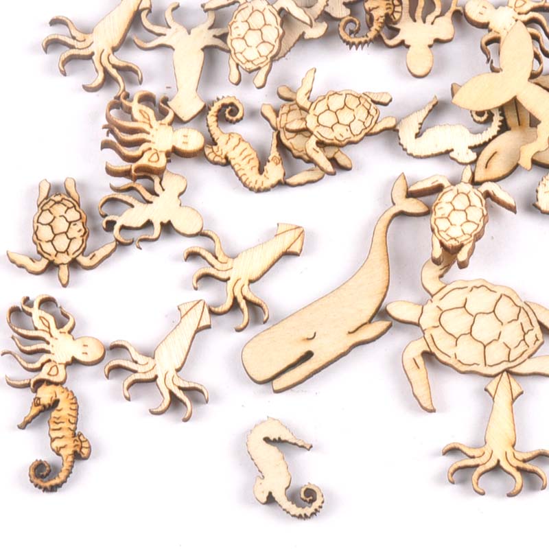 Craft Embellishment - 20Pcs 25-40Mm Penyu/Kuda/Paus Kayu DIY Kerajinan