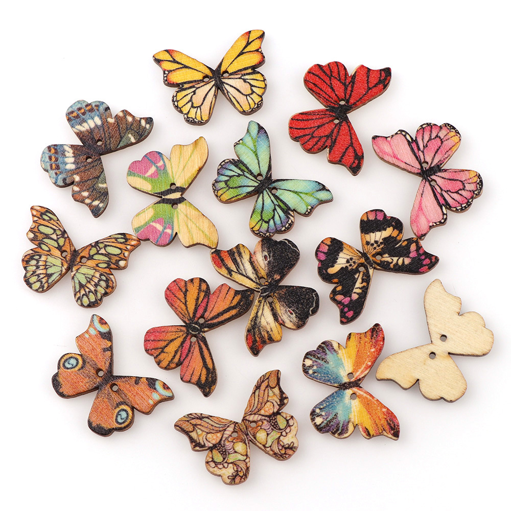 Embellishments For Scrapbooking - 50pcs Kancing Kayu Bentuk Kupu-kupu Warna