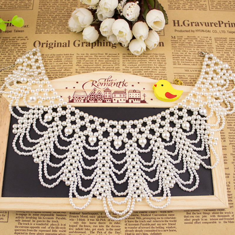 Kalung Kerah Renda Berhias Mut - Beaded Trim Fringe ulasan dan harga