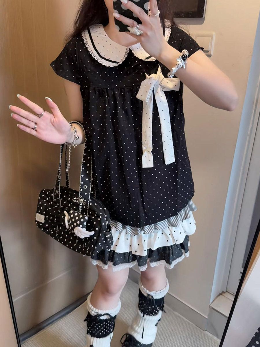 Y2K Kawaii Japanese Polka Dot  - Elastic Lace Trim ulasan dan harga