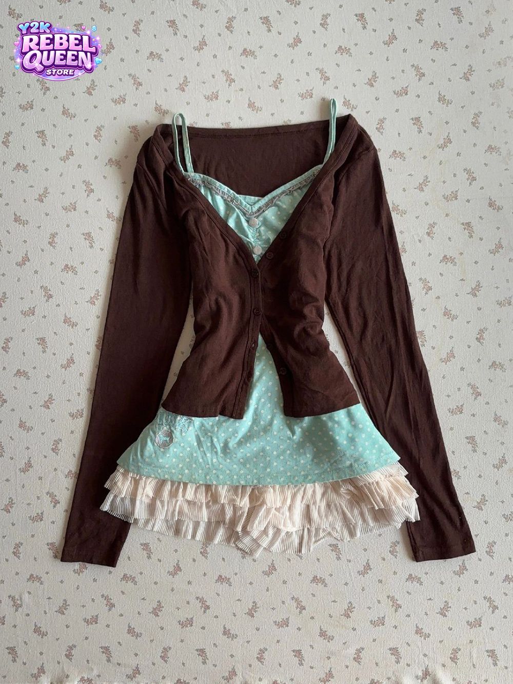 Set Gaun Kamisol Vintage Y2K C - Elastic Lace Trim ulasan dan harga