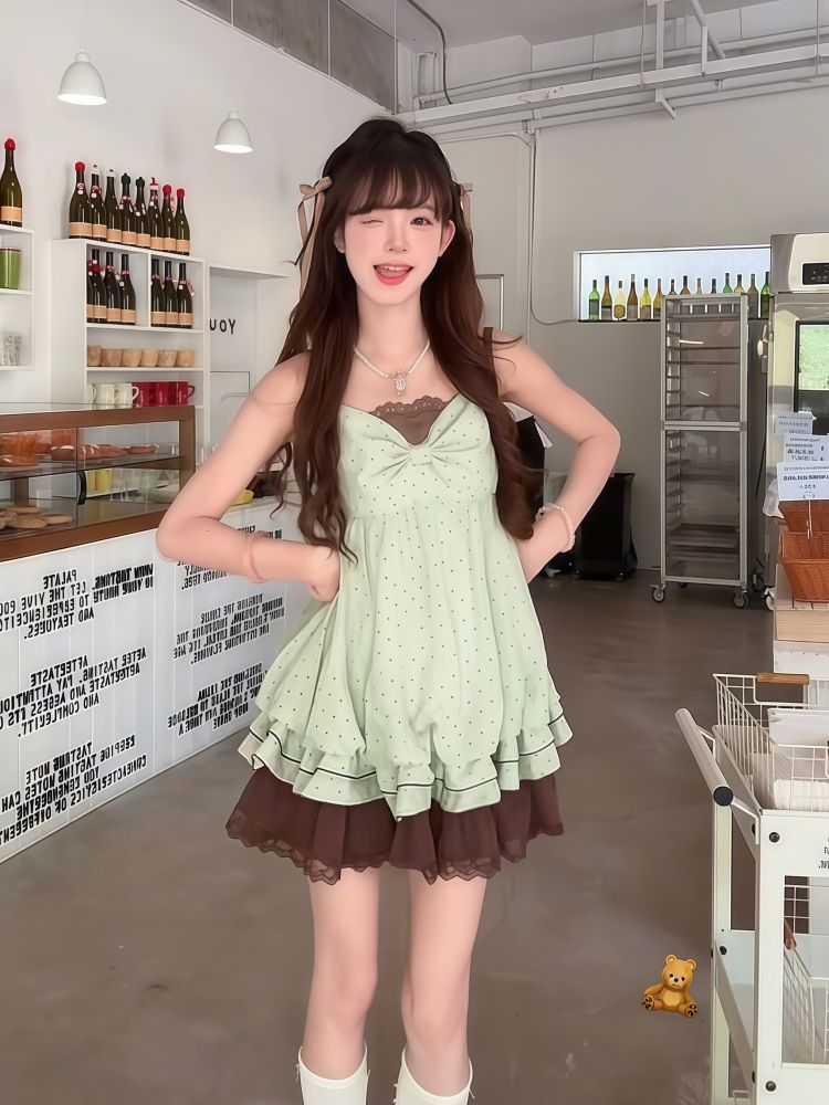 Gaun Mini Wanita Model Camisol - Elastic Lace Trim ulasan dan harga